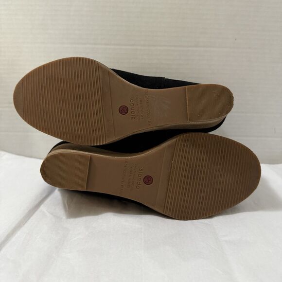 Blondo Waterproof Black Suede Leather Wedge Booties Ankle Boots 7.5 Boho Office - Picture 9 of 11